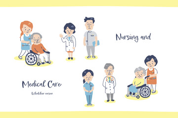 医療、車椅子（人物セット）