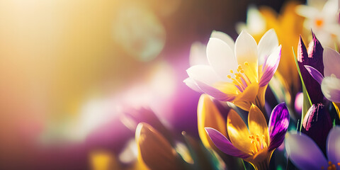 Easter Delight: Sunshine Illuminates Abstract Spring Flowers in Blurred Background