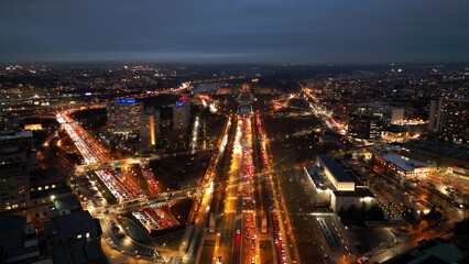 Fototapeta na wymiar The streets of Philadelphia at night - aerial view - drone photography