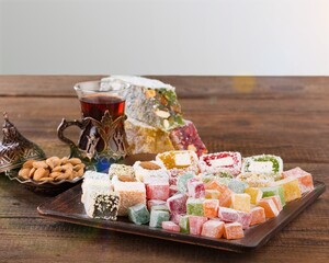 Tasty sweet candies, traditional dishes,