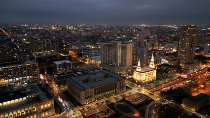 Fototapeta premium City of Philadelphia at night - aerial view - drone photography