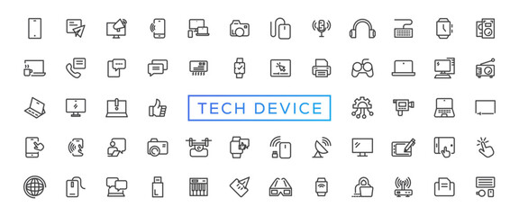 Fototapeta na wymiar Tech Device thin lines Flat Icon Solid style,isolated Simple Communication icon set,easy to change colour and size,Device and technology web Icon in Vector Format