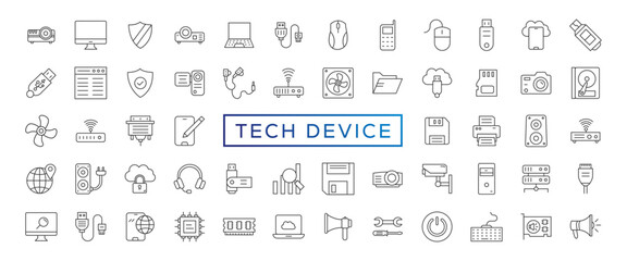 Tech Device thin lines Flat Icon Solid style,isolated Simple Communication icon set,easy to change colour and size,Device and technology web Icon in Vector Format
