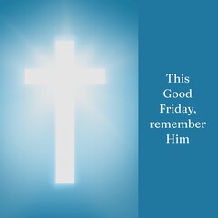 Obraz premium Image of good friday text over blue sky and cross