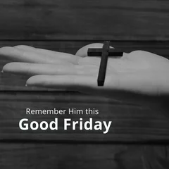 Gordijnen Image of good friday text over hand holding cross © vectorfusionart