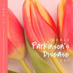 Image of world parkinson's day text over colourful flowers © vectorfusionart