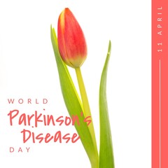 Image of world parkinson's day text over colourful flower with copy space