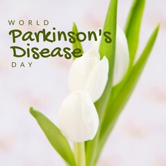 Image of world parkinson's day text over white flowers with copy space © vectorfusionart