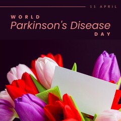 Image of world parkinson's day text over colourful flowers with copy space © vectorfusionart
