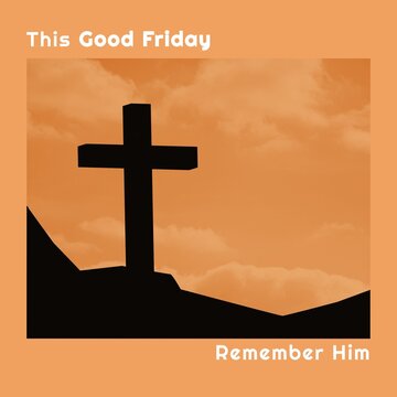 Image of good friday text over clouds and cross