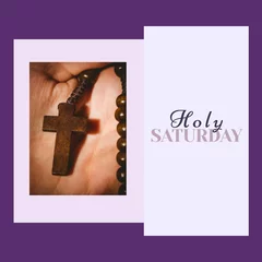 Sierkussen Image of holy saturday text over hand holding rosary © vectorfusionart