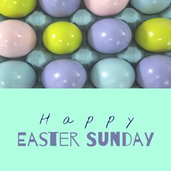 Image of happy easter sunday text over easter eggs in box
