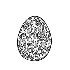 Easter Egg Hand Drawn Ink Lines Adult Coloring Leaves