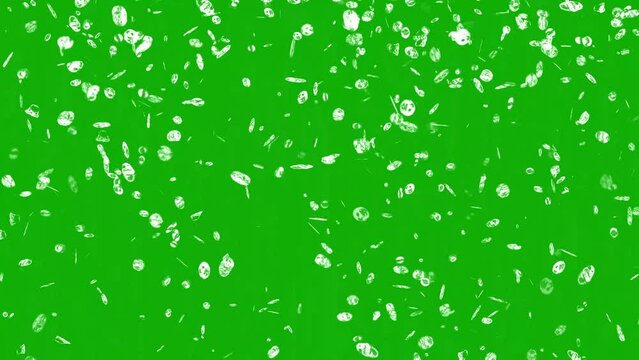 Falling white crystal particles motion graphics with green screen background