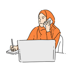 Hand-Drawn Illustration of Woman Taking Notes While on the Phone