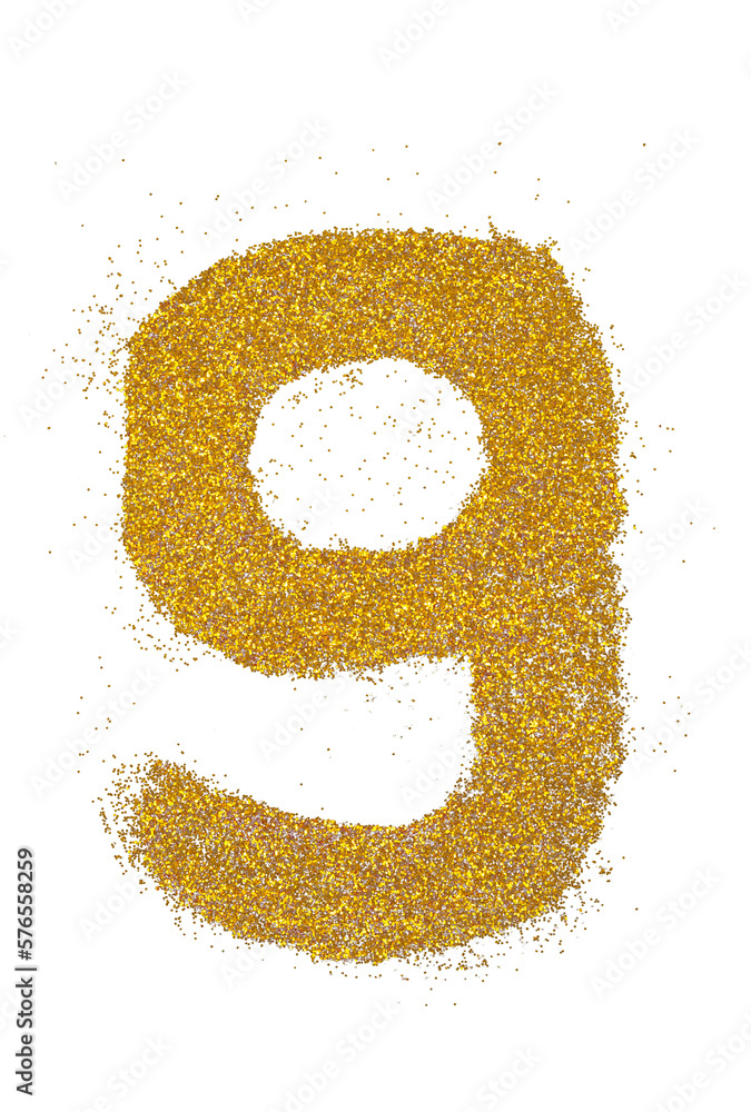 Poster number 9 in glitter of gold particle isolated