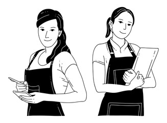Hand-drawn Illustration of Female Waiters