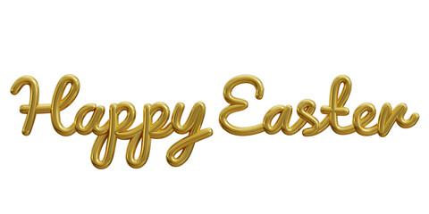 happy easter text one line gold isolated on white background. 3d illustration