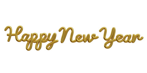 happy new year text one line gold isolated on white background. 3d illustration