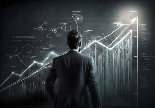 businessman drawing graph on blackboard, Person drawing a graph, businessman draw growth graph and progress of business, Generative AI