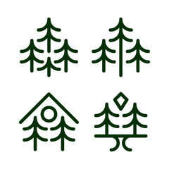 Simplistic Monoline Tree Illustration Set