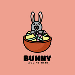 Vector Logo Illustration Bunny Mascot Cartoon Style.