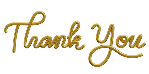 thank you text one line gold isolated on white background. 3d illustration