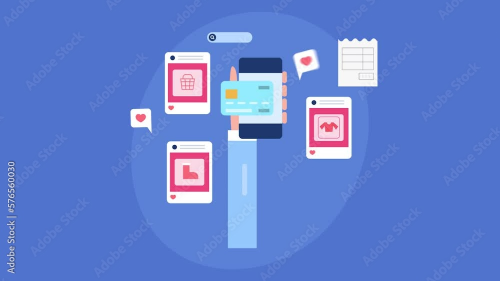 Poster ecommerce shopping app user browsing product, online order purchase with secure digital payment cred
