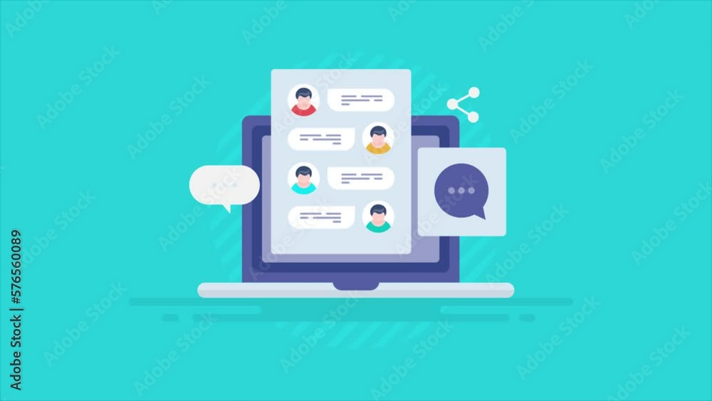 Canvas Prints chat application on laptop screen, people having dialogue conversation online messenger text busines