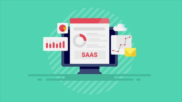 Saas analytics displays data metrics improving digital marketing strategy increase web traffic growth, user engagement conversion rate business intelligence animation concept.