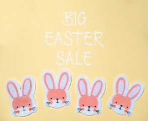 Banner for big easter sale with text and easter bunnies