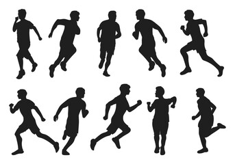 Run, set people walking, isolated vector silhouettes. Men's runner group