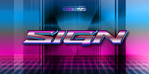 Retro editable text effect style sign futuristic 80s vibrant theme with experimental background, ideal for poster, flyer, social media post with give them the rad 1980s touch