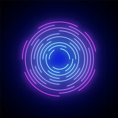 Neon glowing round frame isolated on dark background. Abstract glowing portal. Vector illustration.