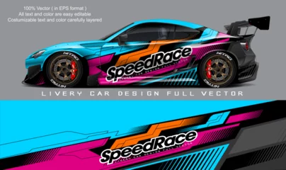 Gordijnen car livery design vector. Graphic abstract stripe racing background designs for wrap © Xavier