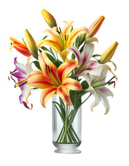 Beautiful bouquet of lily. bright bouquet for decorating projects Transparent background. generative AI