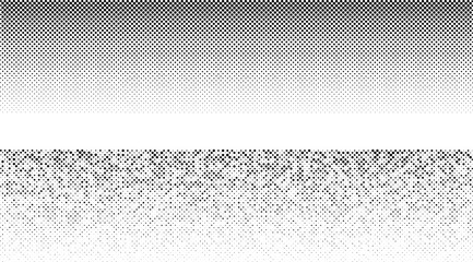 Dotted horizontal background, linear gradient halftone pattern, black dots texture on white background - obrazy, fototapety, plakaty