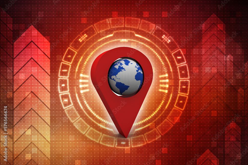 Poster 3d rendering red map pointer