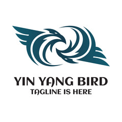 Yin yang fish illustration symbol. Flying fish logo