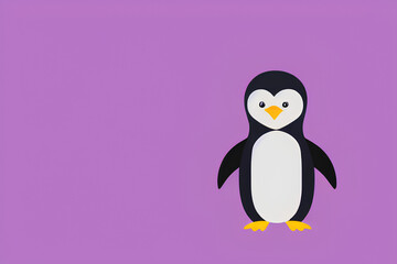 Cute Penguin Art on Purple Background created with generative ai technology