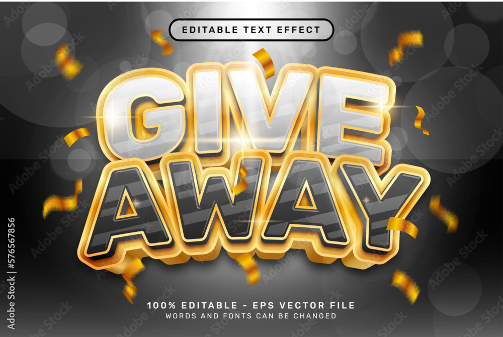 Poster give away 3d text effect and editable text effect with ribbon illustration