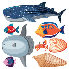 Set of simple sea underwater creature