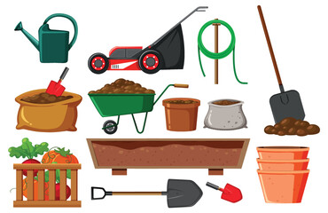 Set of plant and gardening tools and equipment