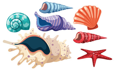 Set of seashell simple cartoon
