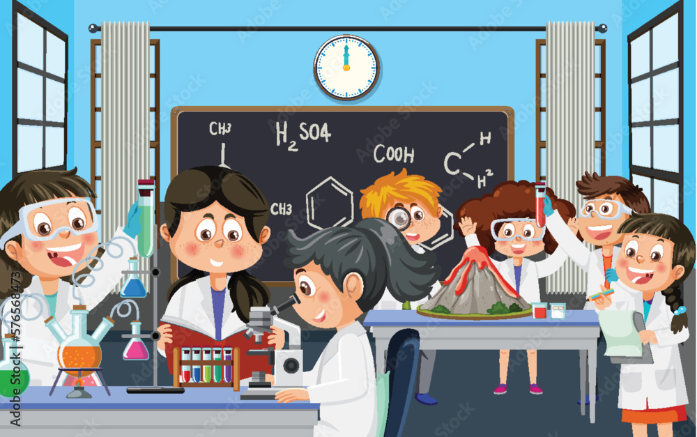 Wall mural student doing science experiment in laboratory