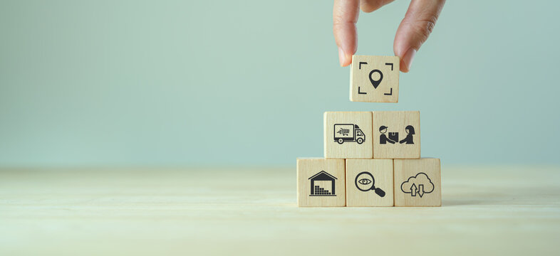 Logistic management  concept. The complex process of planning, organizing and controlling resources to meet the needs of customers. The efficient flow and storage of goods, services.