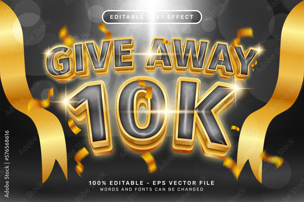 Poster give away 10k 3d text effect and editable text effect with ribbon illustration