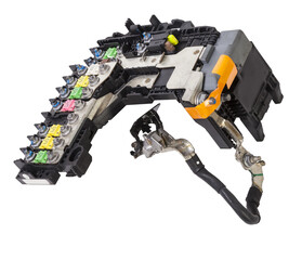 Close up view of Car Fuse box, Control engine lighting. Car electrical and automobile industry.