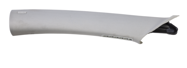 Gray front pillar trim - car interior part and element on white isolated background. Auto service industry. Spare parts catalog.