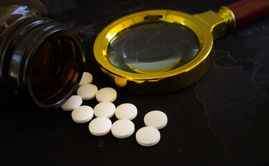 Counterfeit drugs  concept.  fake or fraudulent drugs that are intentionally mislabeled or contain...